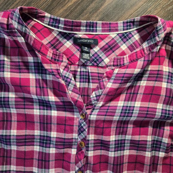LANDS' END 100% Cotton Magenta/Black/White Plaid Tunic Blouse NWOT/SIZE 18 - Picture 3 of 5